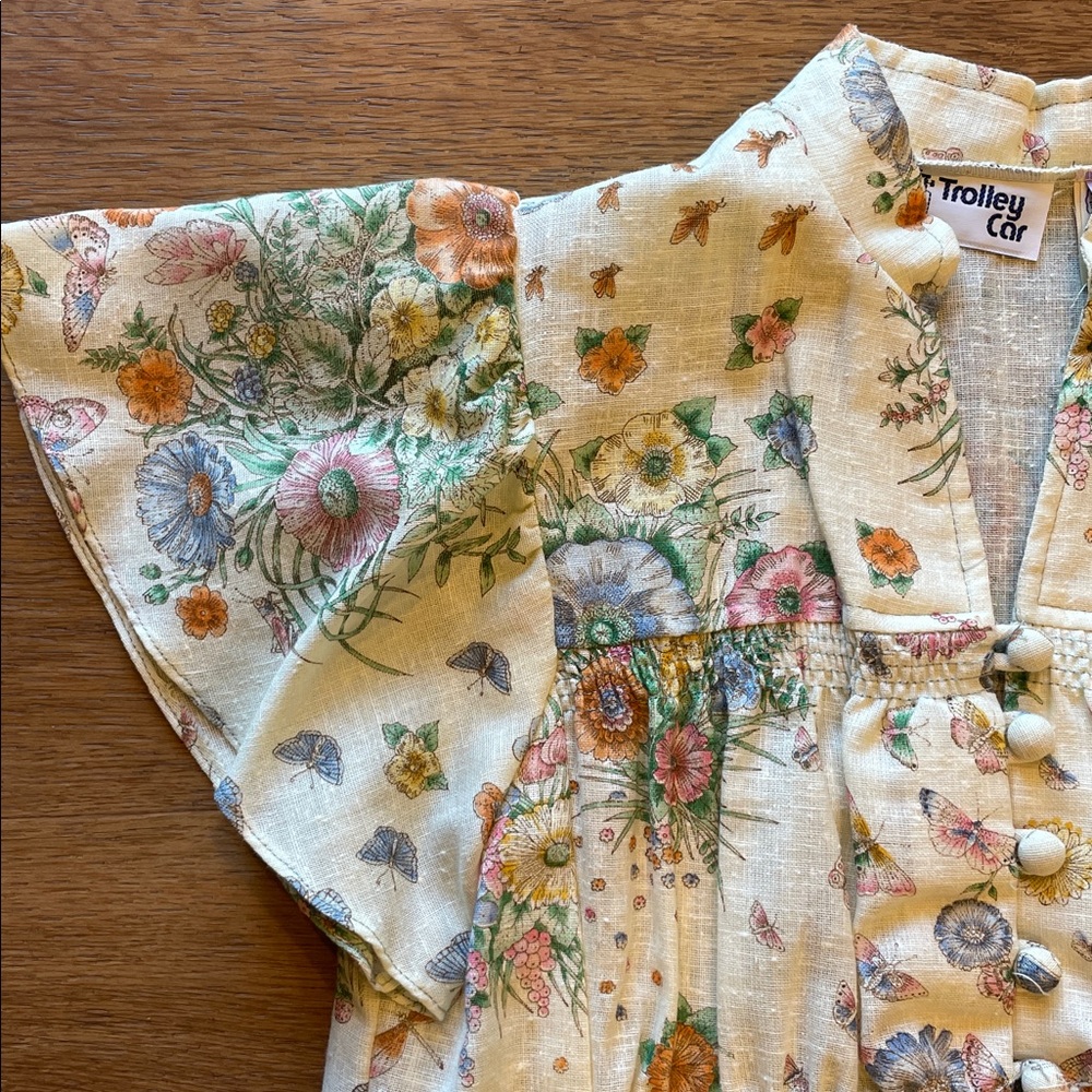 Vintage Trolley Car Women Midi White Floral Wildlife Dress - Picture 9 of 9